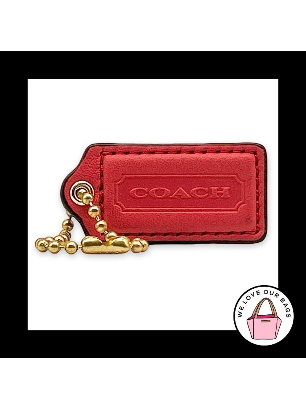 COACH HANG TAG 2" Light Red Smooth Leather Bag Charm Keychain Fob Brass Medium